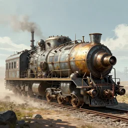 concept art of huge dieselpunk massive train