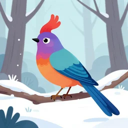 magical, supernatural fae bird in the winter woods. limited but vibrant palette, 2 d animation from the 2 0 1 0 s, backlighting, bold composition, depth of field.