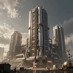 an epic render of a massive cyberpunk factory building, volumetric light, trending on artstation