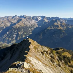 view from a mountaintop, high mountains, alps, pyranees, digital painting, 4 k, wallpaper
