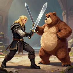geralt of rivia having a sword fight with freddy fazbear