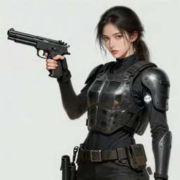 girl with kevlar and m 1 9 1 1 pistol concept art