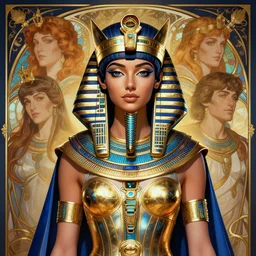 portrait of a beautiful cyberpunk egyptian king wearing a golden blue armor, beautiful symmetrical face, golden, fantasy, regal, by stanley artgerm lau, greg rutkowski, thomas kindkade, alphonse mucha, loish, norman rockwell.