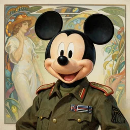 a portrait of mickey mouse militaty communist, art by greg rutkowski and alphonse mucha, 8 k