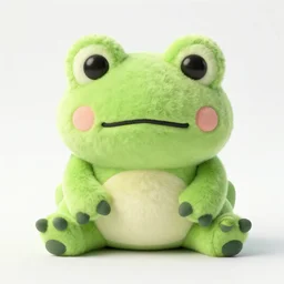 cute fluffy plushie frog, cutecore, kawaii, stuffed animal photography,