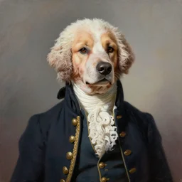 a dog dressed up as george washington, painting