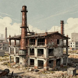 a beautiful very detailed illustration of industrial architecture unfinished building city urbex ranch - style building architecture by ilya kuvshinov, retro, archdaily, wallpaper, highly detailed, trending on artstation.