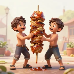 A two twin brothers transformed into a kebab, digital art, beautiful, wallpaper 4K, epic, detailed, sharp, trending on artstation and behance