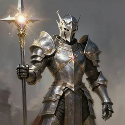 holy paladin in armor, holding a morningstar, intricate, sharp focus, lens flare, bloom, illustration, highly detailed, digital painting, concept art, matte, art by ruan jia and wlop and greg rutkowski, masterpiece