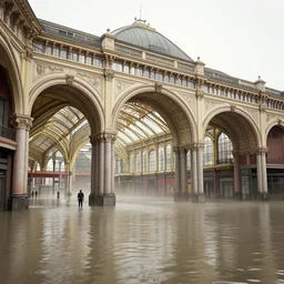 flooded victorian market, giant archways, by peter mohrbacher dan mumford craig mullins nekro, cgsociety, pixiv, volumetric light, 3 d render
