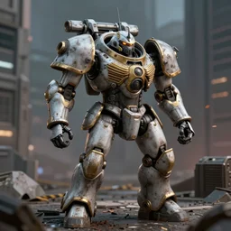 battlemech in the city, mecha, battletech, mechwarrior, photorealistic, highly detailed, gritty, dark, realistic, 4k, rendered in Octane, rendered in Unreal engine
