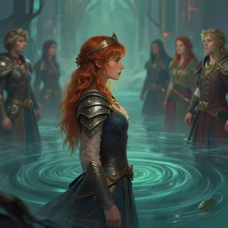 side portrait, imogen poots, paladin, gloomhaven, fantasy, swirly ripples, neo - gothic colors, depth of field, soft, luminescent, organic matte painting, depth of field, by greg manchess, huang guangjian, greg rutkowski, jesper ejsing, magali villeneuve, artgerm, ilya kuvshinov