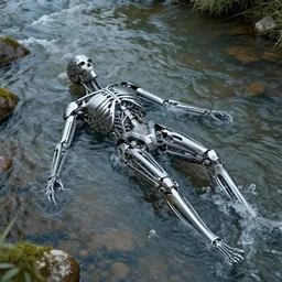 brain made of steel lying in river,