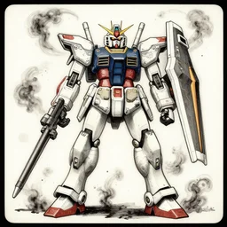 gundam mecha robot, smoke particles, in style of japanese woodcut ink, magic : the gathering illustration style, very detailed