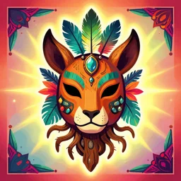 animal mask totem roots flower tribal feather gemstone plant wood rock shaman vodoo video game vector cutout illustration vivid multicolor borderlands comics by josan gonzales and dan mumford radiating a glowing aura