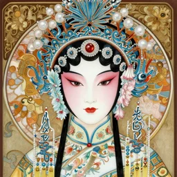 portrait of isabelledeltore, machine face, upper half portrait, decorated with chinese opera motifs, asian, fine china, traditional chinese art, intricate, elegant, highly detailed, symmetry, headpiece, digital painting, artstation, concept art, smooth, sharp focus, illustration, art by artgerm and greg rutkowski and alphonse mucha, 8 k