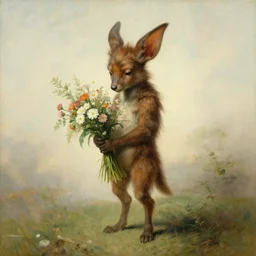 A shy satyr holding a bundle of flowers. By Craig Mullins. By Ilya Repin. By Ruan Jia.