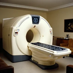 an mri image open mri exposed uncovered machine portal in the living room, film still from the movie directed by denis villeneuve with art direction by salvador dali, wide lens