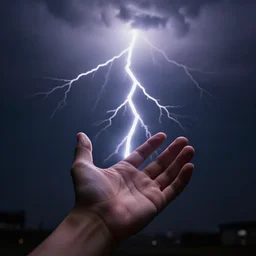 a photo of 1 hand, realistic, lightning from above