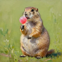 prairie dog, holding a lolli pop, oil painting
