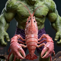 cinematic portrait, jacques the pink shrimp crustacean crossed with incredible hulk, ultra realistic digital artwork, ripped clothing, dramatic lighting, wayne barlowe, max pennington 8 k