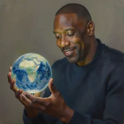 a melancholy detail oil painting of Steve Harvey holding an Orb and smiling, by WLOP and Todd Lockwood, Greg Rutkowski