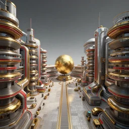 hyper detailed hardsurface modelled 3 d geometry, paradise hospital environment unreal engine, tarnished gold sphere is far in the distance, deep perspective, wide angle, insanely detailed and intricate,, eal, gold, silver red, paradise hospital environment unreal engine