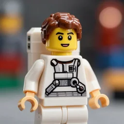 closeup shot of lego astronaut that looks kind of like christopher walken ( eos 5 ds r, iso 1 0 0, f / 8, 1 / 1 2 5, 8 4 mm, postprocessed, bokeh )