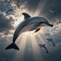 flock of seagulls in the shape of a dolphin
