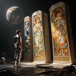 digital render space science fiction digital matte painting bruce pennington, zaha hadid, beeple, john schoenher, syd mead, alphonse mucha