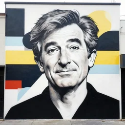 robin williams street art mural by romero britto and haruki murakami : 1 high contrast, hard edges, matte painting, geometric shapes, masterpiece : 1