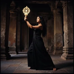 lomography, full body portrait photo of women like reol from a distances as a priestess holding a magical ritual in a ancient temple interior, moody, realistic, strong silhouette, dynamic perspective pose, dark, skin tinted a warm tone, hdr, rounded eyes, detailed facial features, white gold black, nobuyoshi araki