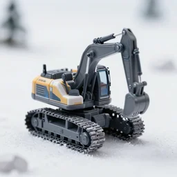 futuristic space excavator toy riding on snow, 3 3 mm close up photo