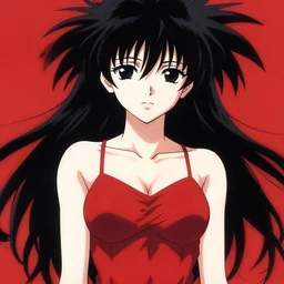gorgeous momo yaoyorozu with black spiky hair and black anime eyes, wearing a camisole, perfect body red and black color palette, in the style of and ilya kuvshinov and greg rutkowski, high quality anime artstyle, intricate