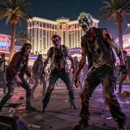a beautiful picture of a zombie invasion in las vegas by greg rutkowski and jamie hewlett trending on artstation