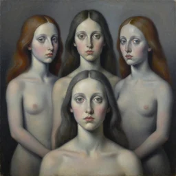 three intiates, surrealism, oil on canvas, high detail