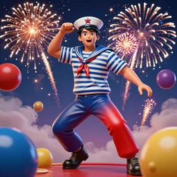 an inspired sailor and fireworks, colored leatherette, vivid dynamic composition, by jeff koons, by yoro sean, surreal, overblown vibrant colors, masterpiece, physical based rendering, featured on pixiv, octane renderer, trending on pinterest