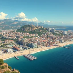 a large city, near the beach by mc escher, colorized by...
