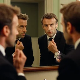 Emmanuel Macron reflections in the mirror in American Psycho (1999)