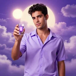 portrait of a ( ( ( un shot de tequila y morada ) ) ), ( ( guapo joven caliente cubano camisa abierta ) ), nubes y magia, el sol, concept character, by greg rutowski and tezuka and oi and mucha and bierstadt and remington, trending on artstation
