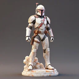 mandalorian overwatch style statue made of white and orange marble standing, 3 d render, octane render, unreal engine, overwatch, detailed, dynamic light, beautiful, rococo, accents of red