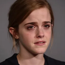 Emma Watson, tears, crying, emotional, headshot, close-up, studio lighting, 200mm, canon, f/22