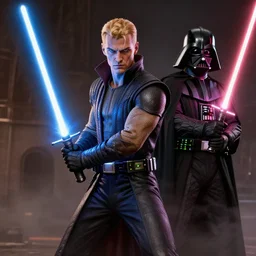morbius holding a light saber, darth vader holding a lightsaber, star wars, unreal engine, hyper realistic, comic book