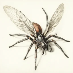 winged spider, by leonardo da vinci, anatomical drawing, ink
