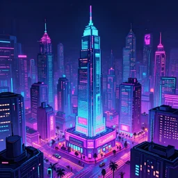 neon city, cyberpunk vibe, pixel art, highly detailed render