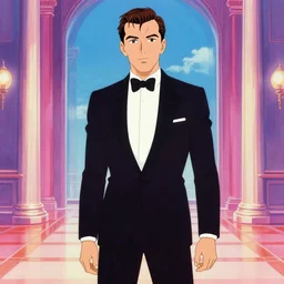 A movie poster of James Bond movie by Wes Anderson set in 2050s in style of Anime