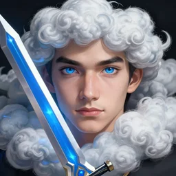 centered detailed portrait of cloud holding a blue lasersword, sharp focus on the eyes, final fantasy, details, intricate, octane render, smooth face, illustration, hyperrealistic, by wlop and dmitry prozorov, artgerm, artstation,