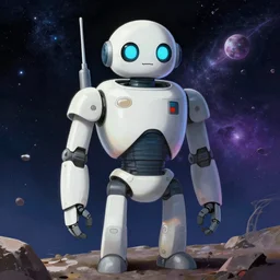 A robot by goro fujita and sawoozer, art station, humorous, photorealistic, cosmic survival, sci if, octane, portrait ,