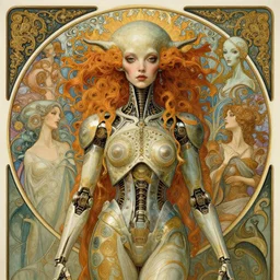 detailed realistic beautiful young cher alien robot as queen of mandelbulb portrait by jean delville, gustave dore and marco mazzoni, art nouveau, symbolist, visionary, baroque. horizontal symmetry by zdzisław beksinski, iris van herpen, raymond swanland and alphonse mucha. highly detailed, hyper - real, beautiful