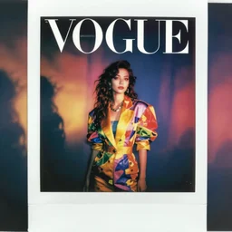 kitsch fashion, polaroid photo, colourful, night, vogue